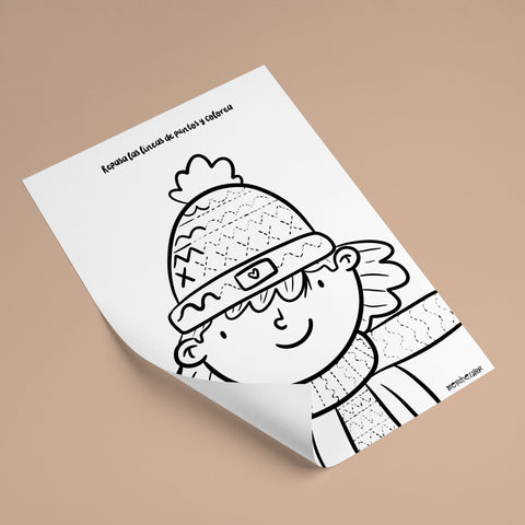 Imprimible Invernal para Colorear y Repasar Líneas