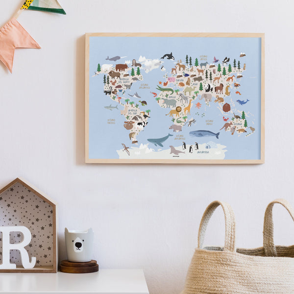 Póster Mapamundi animales