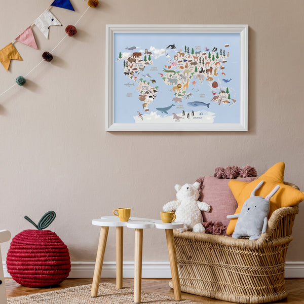 Póster Mapamundi animales