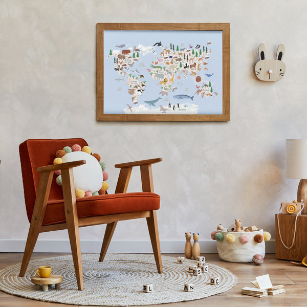 Póster Mapamundi animales