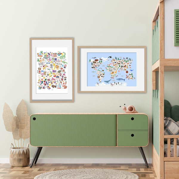 Póster Mapamundi animales