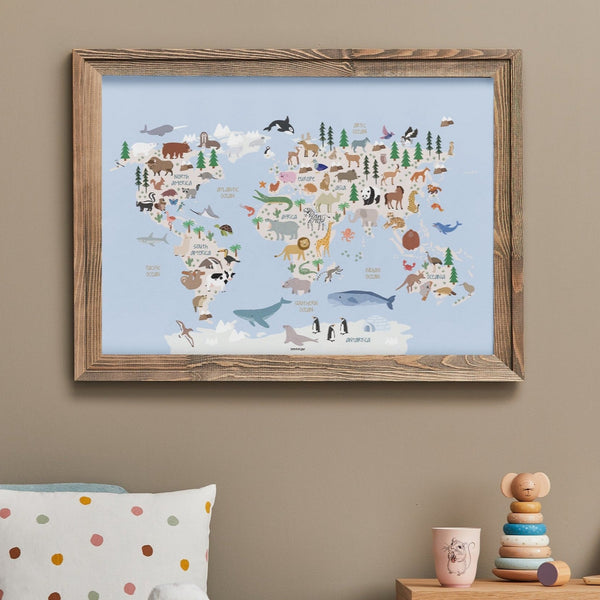 Póster Mapamundi animales