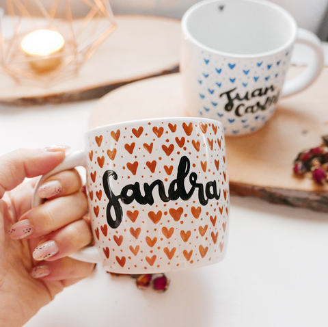 Taza Curly Corazones Personalizada Con Nombre