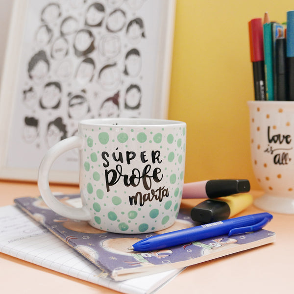 Taza Curly Súper Profe Con Nombre