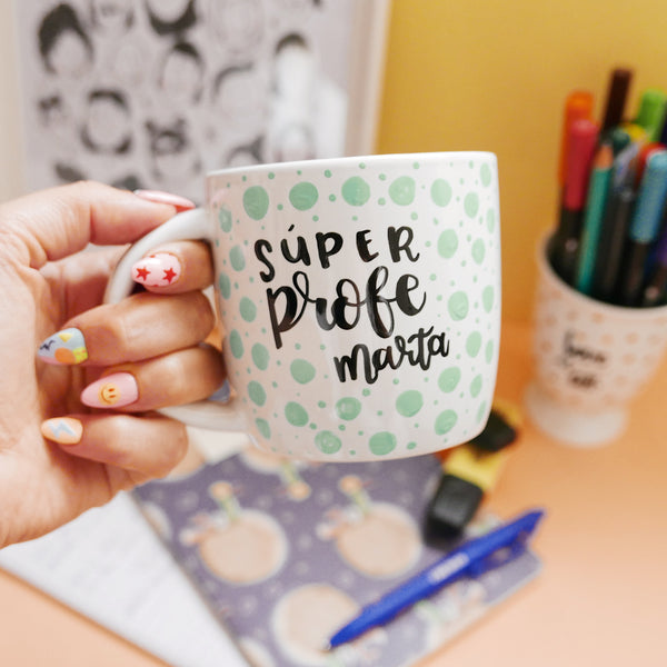 Taza Curly Súper Profe Con Nombre